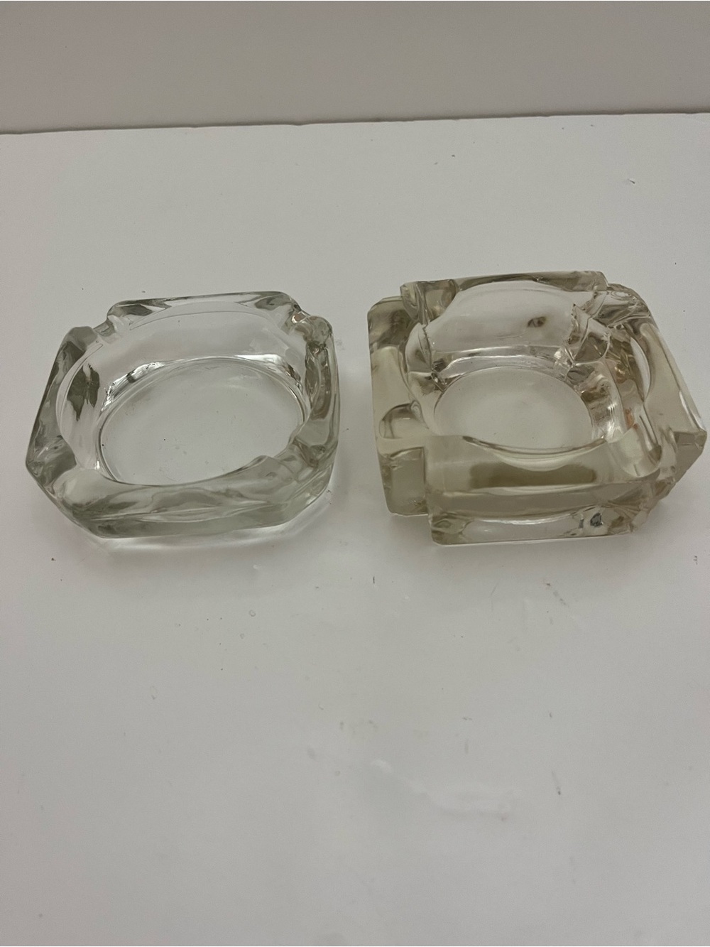 2 Vintage Heavy Clear Glass Square Ashtrays 2 Catchall Decor